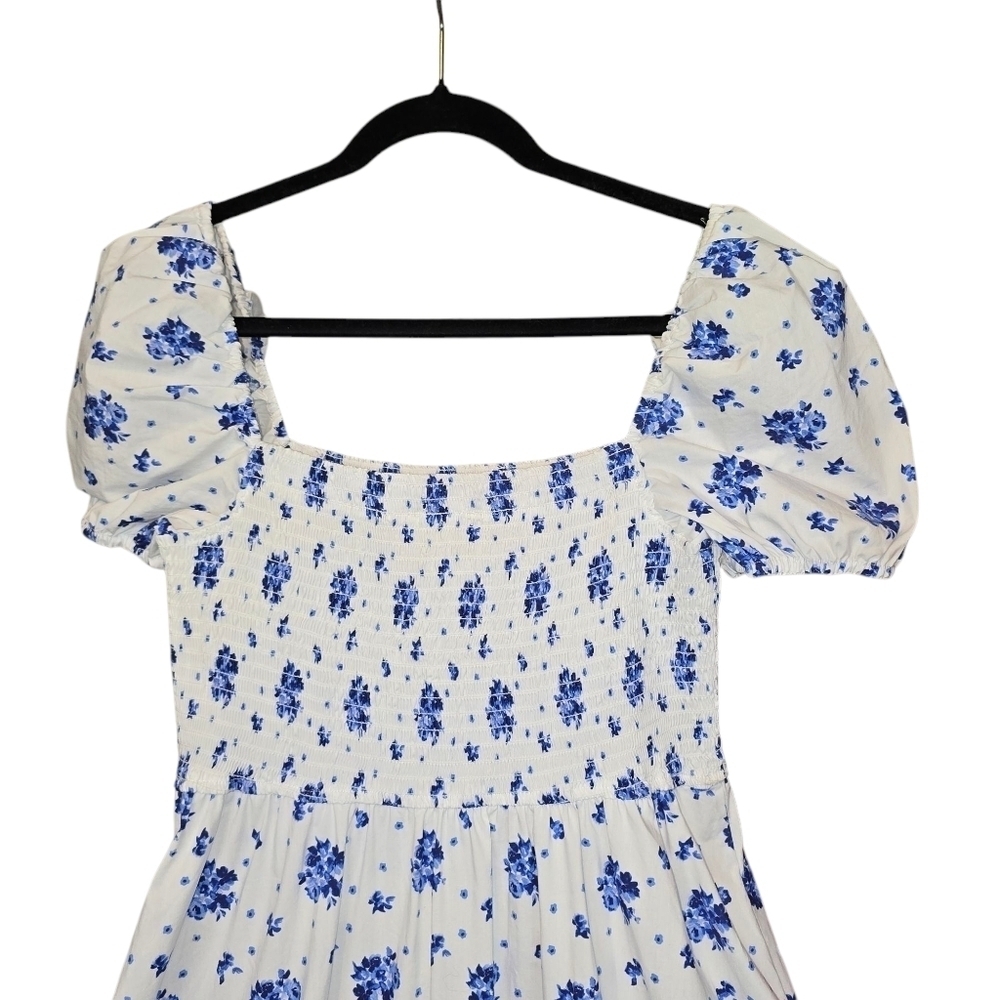 Caroline Constas Gianna Smocked Puff Sleeve Maxi Dress Blue Spot Floral Size XL - Picture 8 of 14